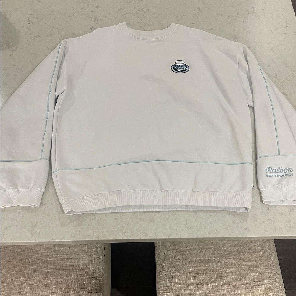 Malbon x Bettinardi crewneck XXL in EUC white baby blue worn 5 times
